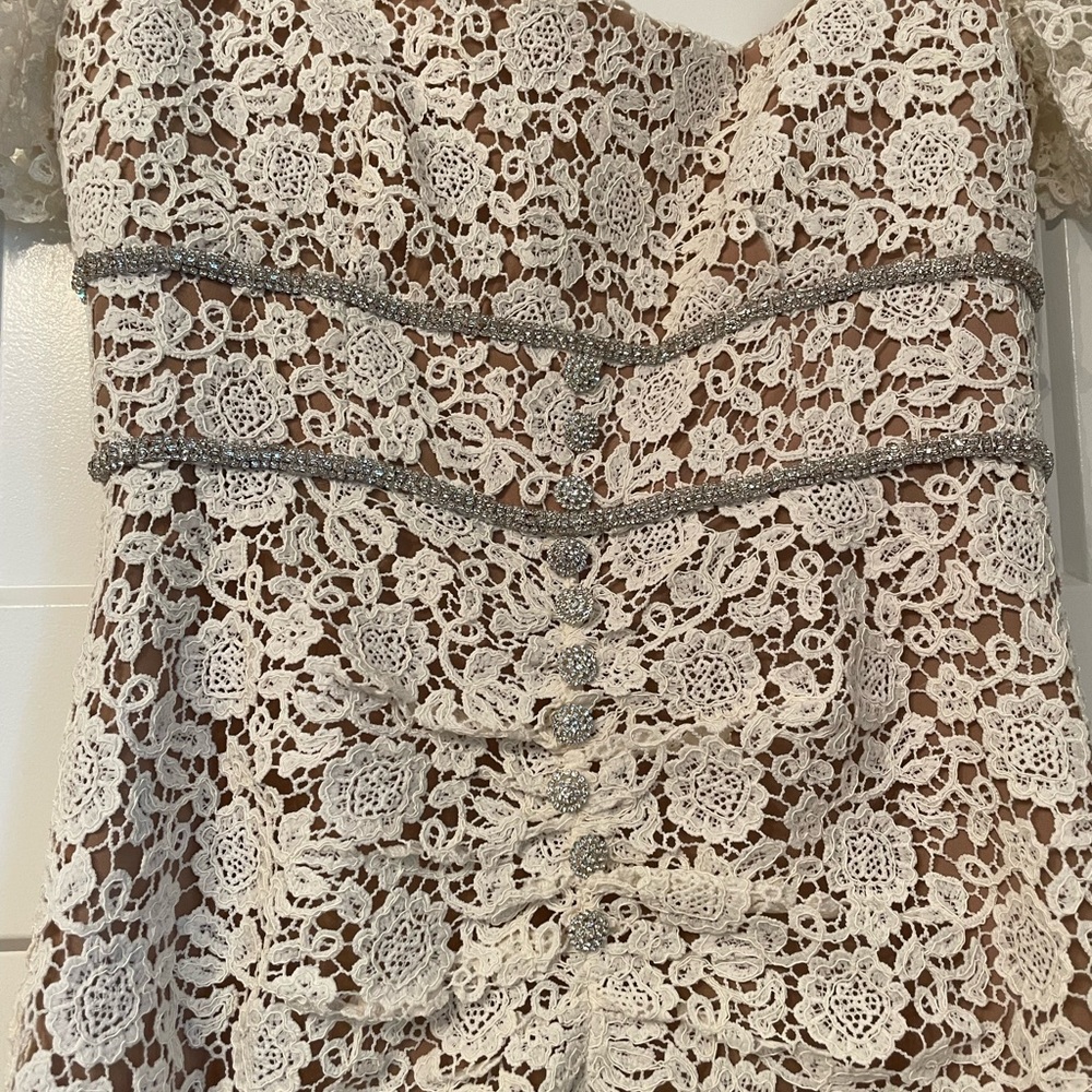 SELF-PORTRAIT Crystal-embellished guipure lace midi dress - Picture 6 of 8